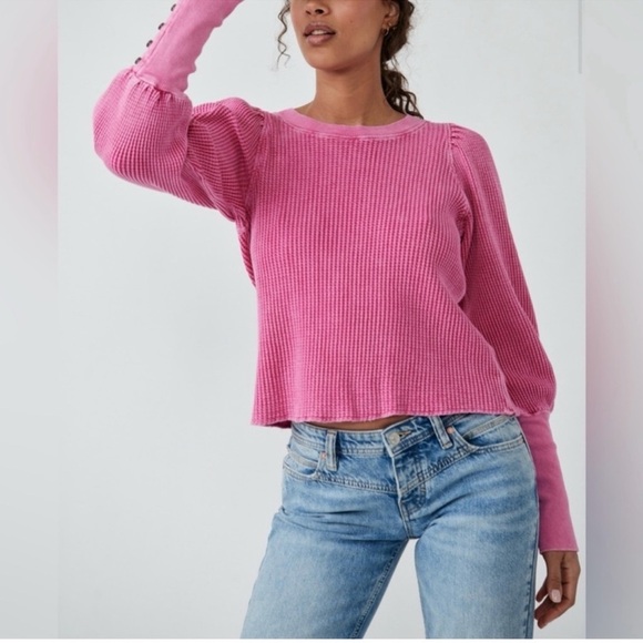 Free People Pink Waffle Thermal – Size M - Picture 3 of 8